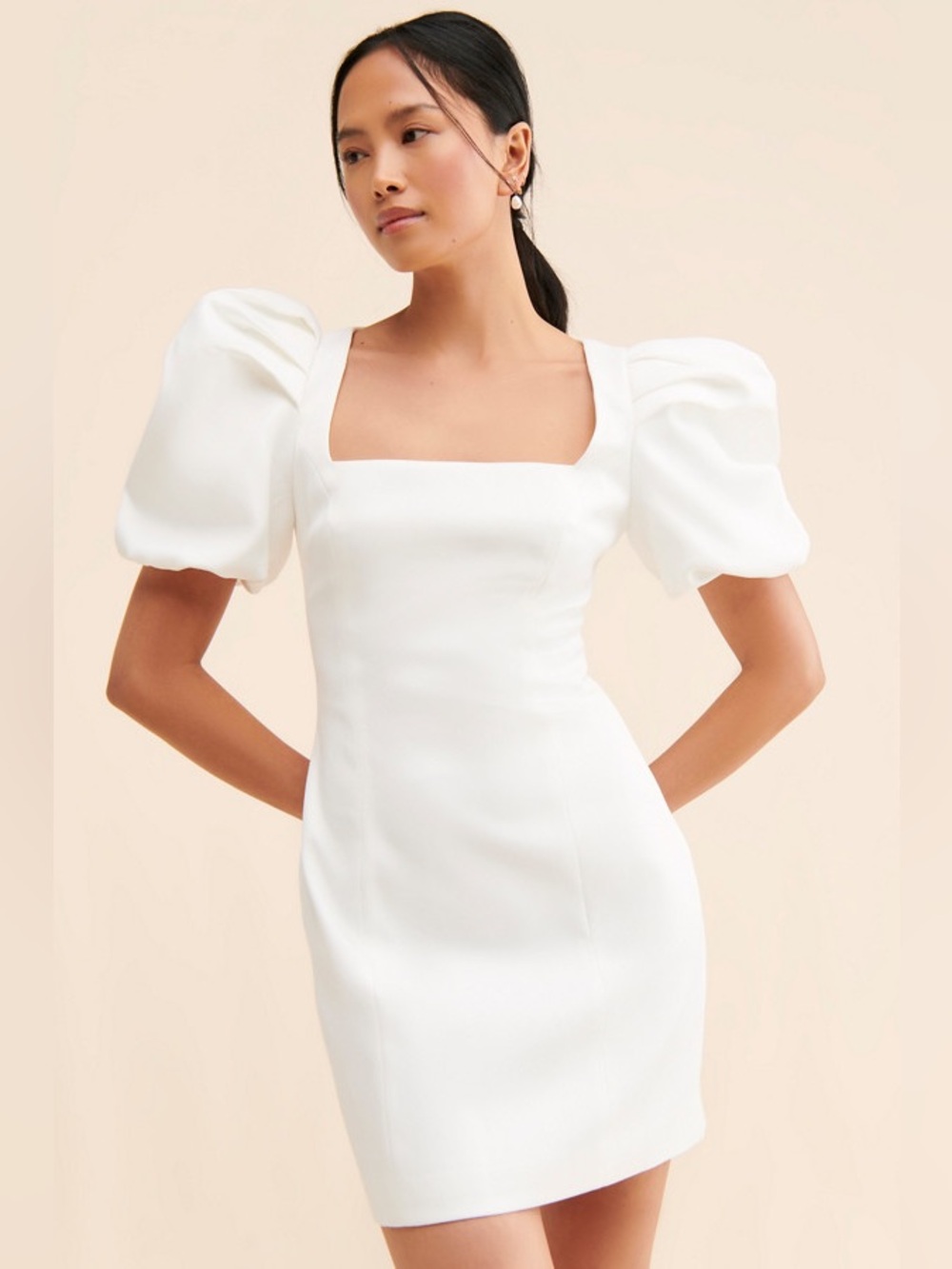 Elliatt Alondra White Square-Neck Puff Sleeve Mini Dress